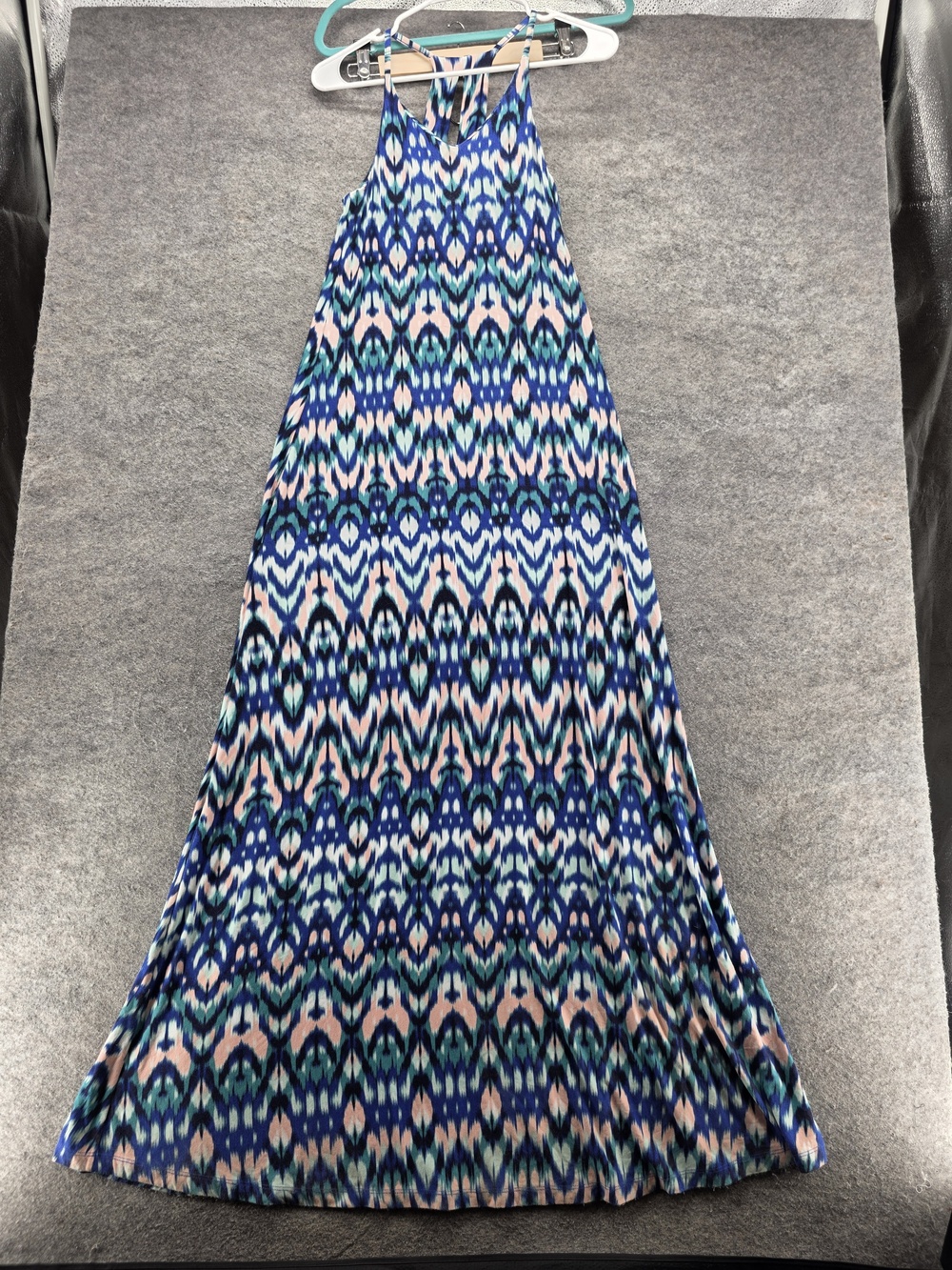 Cynthia Rowley Dress Womens XS Blue Pink Green Ikat Maxi Sleeveless Boho Summer